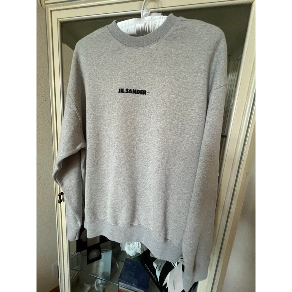 NWT Jil Sander Gray Sweatshirt with Black Logo, Size S